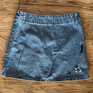 Route 66 Blue Denim Mini Skirt with Floral Embroidery